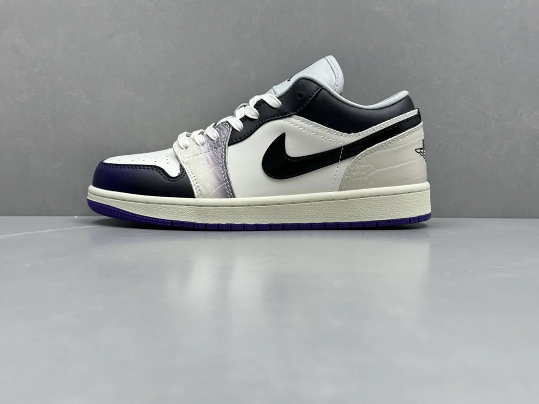 Original Nike Air Jordan 1 Low ‘White Black Purple’ – Authentic Version Replica Shoes, Sizes 36-46 (Including Half Sizes 1230