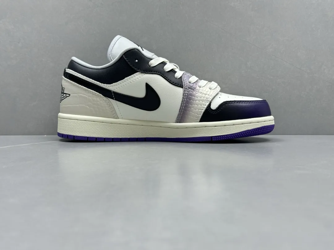 Original Nike Air Jordan 1 Low ‘White Black Purple’ – Authentic Version Replica Shoes, Sizes 36-46 (Including Half Sizes 1230