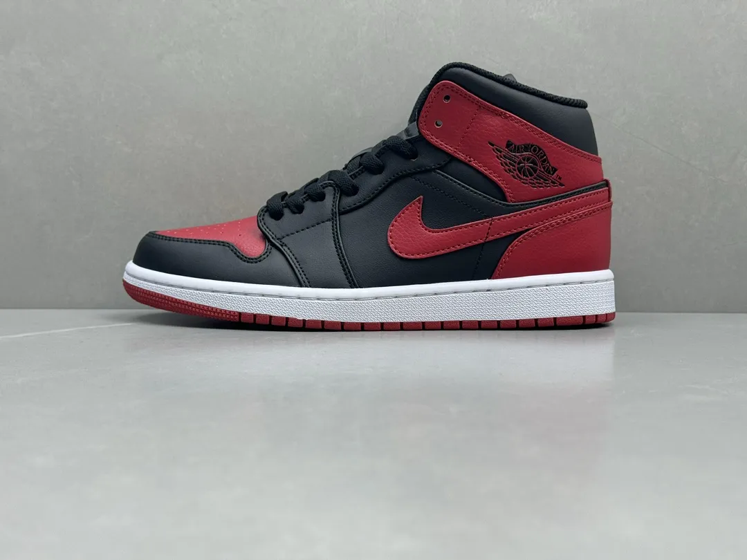 Sporty Nike Air Jordan 1 Mid Banned Black Red Authentic Version – Rep Shoes & Replica Nikes – Sizes 36-46 (Including Half Sizes 1236