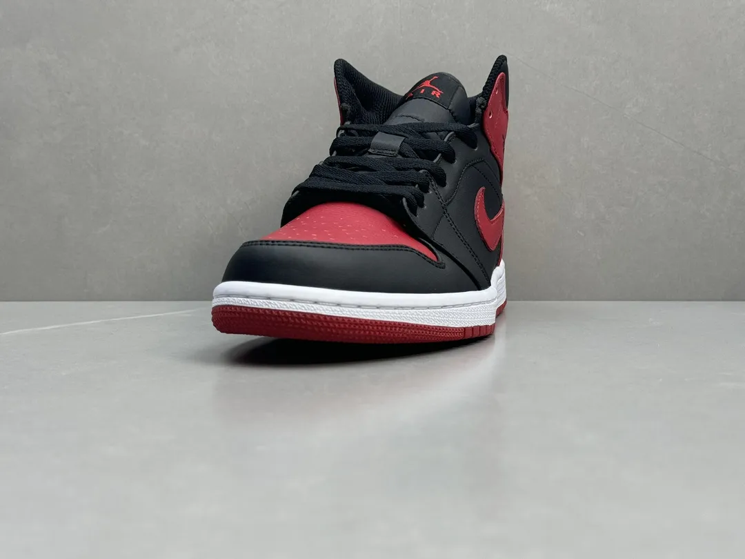 Sporty Nike Air Jordan 1 Mid Banned Black Red Authentic Version – Rep Shoes & Replica Nikes – Sizes 36-46 (Including Half Sizes 1236