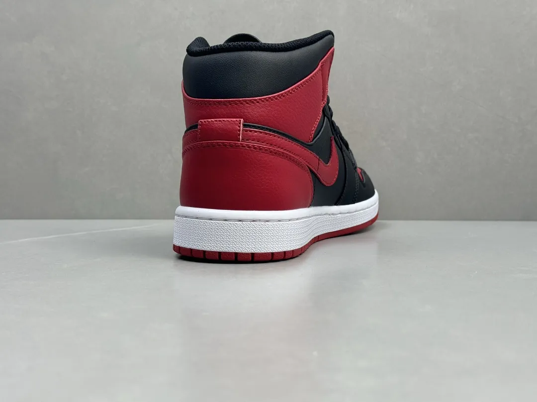Sporty Nike Air Jordan 1 Mid Banned Black Red Authentic Version – Rep Shoes & Replica Nikes – Sizes 36-46 (Including Half Sizes 1236