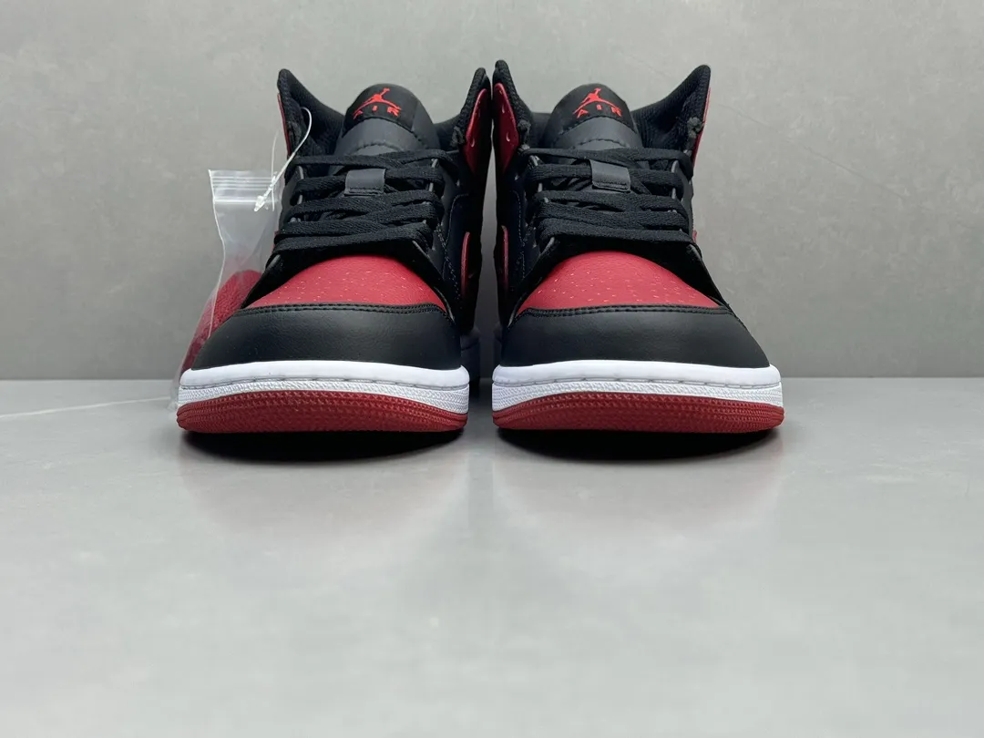 Sporty Nike Air Jordan 1 Mid Banned Black Red Authentic Version – Rep Shoes & Replica Nikes – Sizes 36-46 (Including Half Sizes 1236