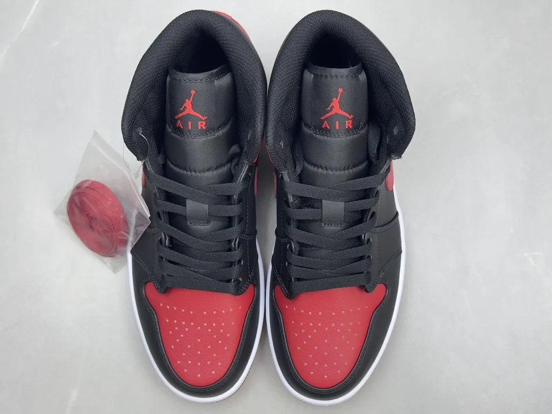 Sporty Nike Air Jordan 1 Mid Banned Black Red Authentic Version – Rep Shoes & Replica Nikes – Sizes 36-46 (Including Half Sizes 1236