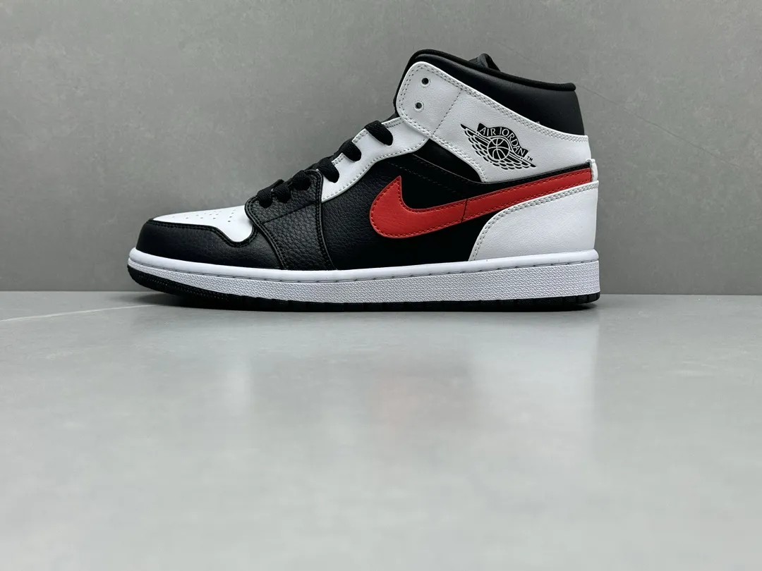 Unisex Nike Air Jordan 1 Mid Bred – Black White Red – Authentic Rep Shoes & Replica Nikes Version 1215