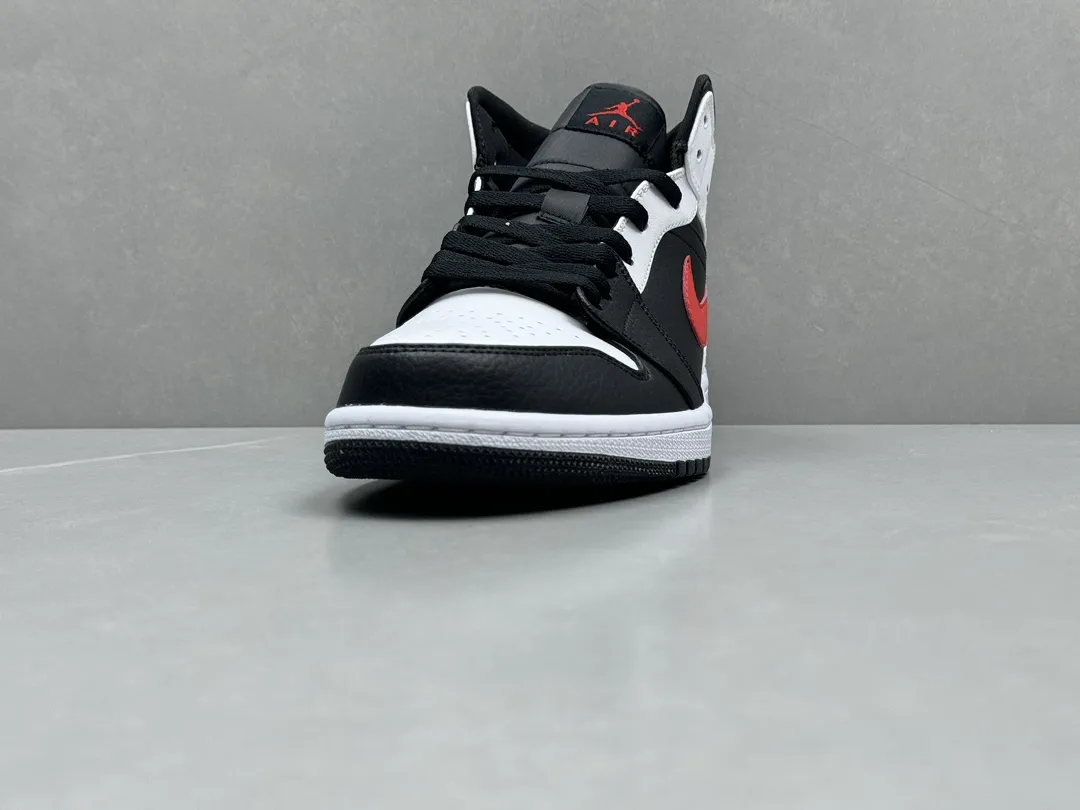 Unisex Nike Air Jordan 1 Mid Bred – Black White Red – Authentic Rep Shoes & Replica Nikes Version 1215