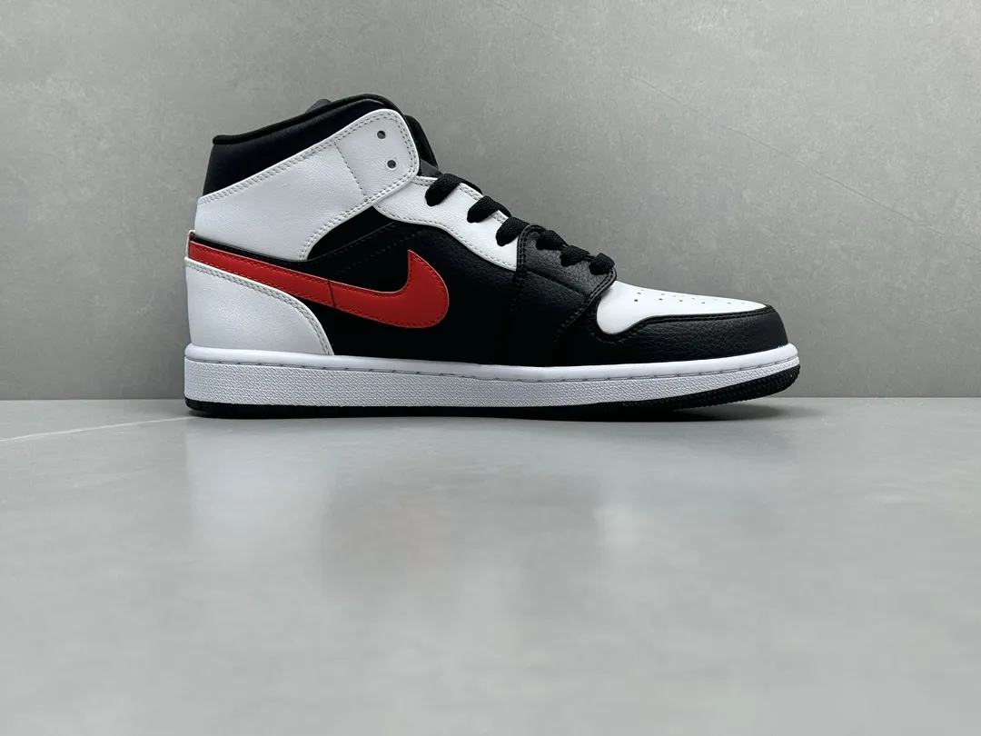 Unisex Nike Air Jordan 1 Mid Bred – Black White Red – Authentic Rep Shoes & Replica Nikes Version 1215