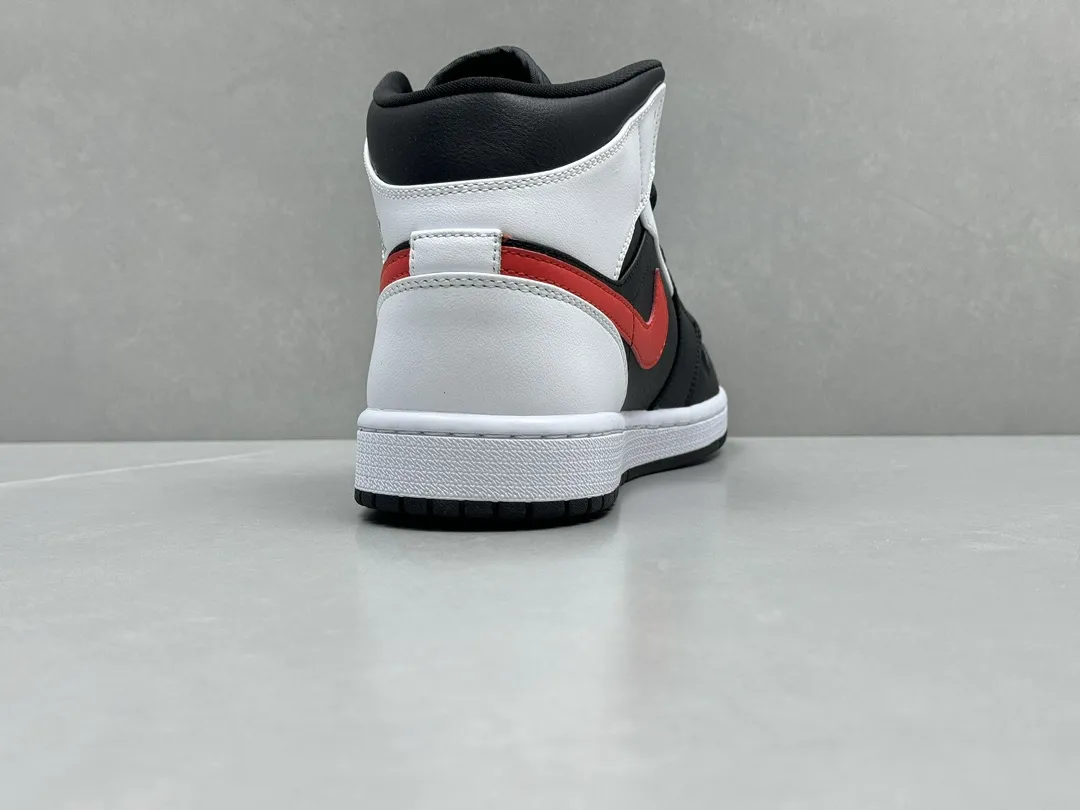 Unisex Nike Air Jordan 1 Mid Bred – Black White Red – Authentic Rep Shoes & Replica Nikes Version 1215