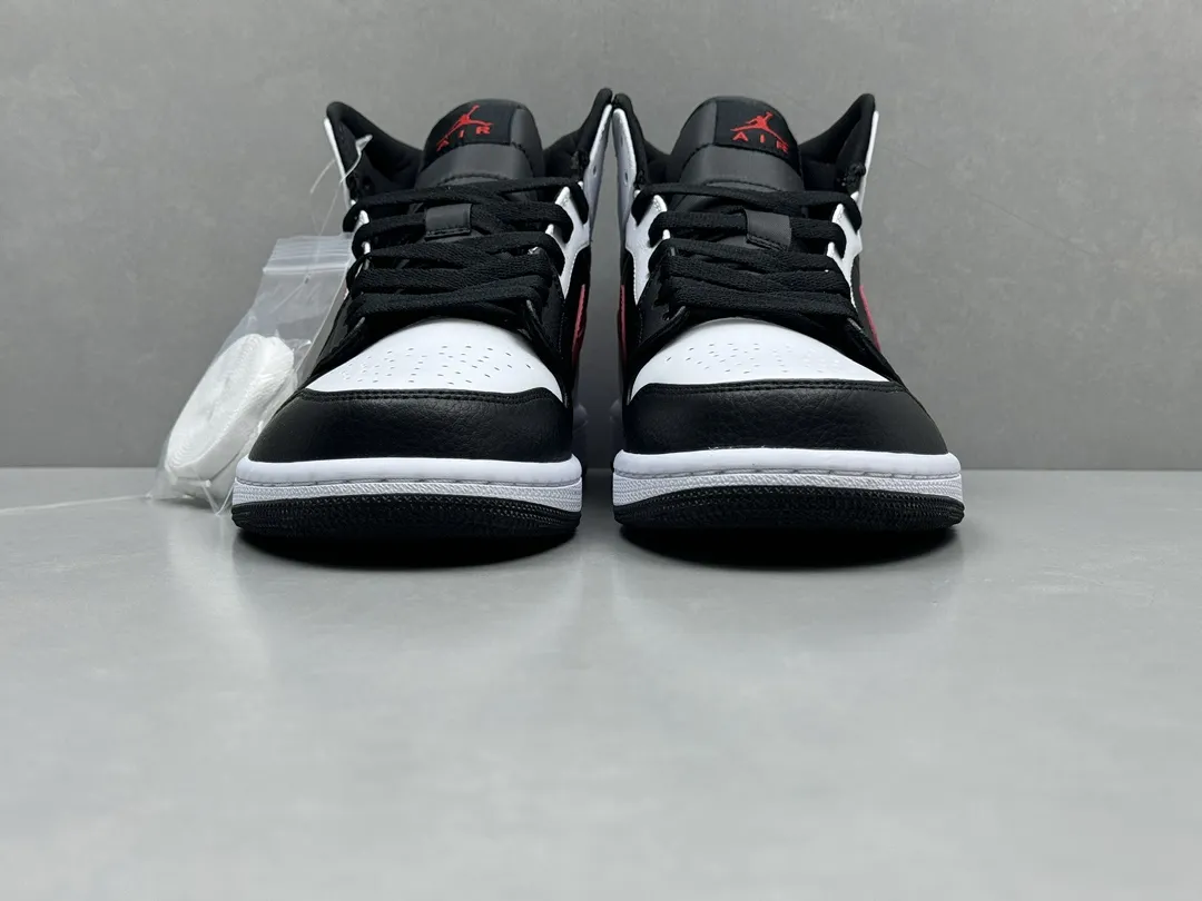Unisex Nike Air Jordan 1 Mid Bred – Black White Red – Authentic Rep Shoes & Replica Nikes Version 1215
