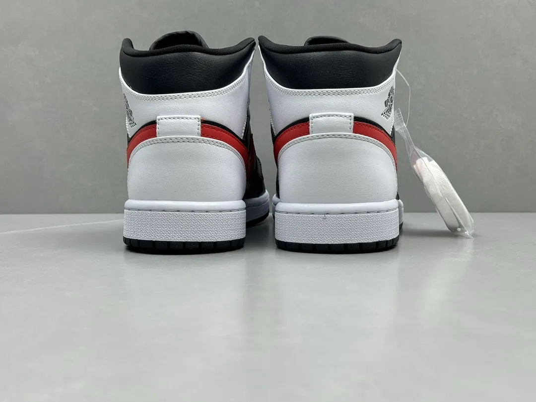 Unisex Nike Air Jordan 1 Mid Bred – Black White Red – Authentic Rep Shoes & Replica Nikes Version 1215
