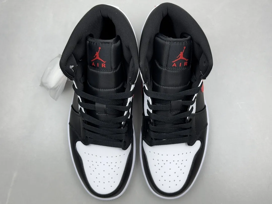 Unisex Nike Air Jordan 1 Mid Bred – Black White Red – Authentic Rep Shoes & Replica Nikes Version 1215