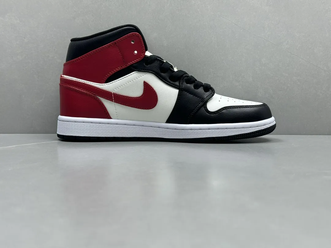 Nike Air Jordan 1 Mid Bred – Black White Red, Authentic Version, Replica Shoes, Sizes 36-46 Including Half Sizes MultiPurpose 1208