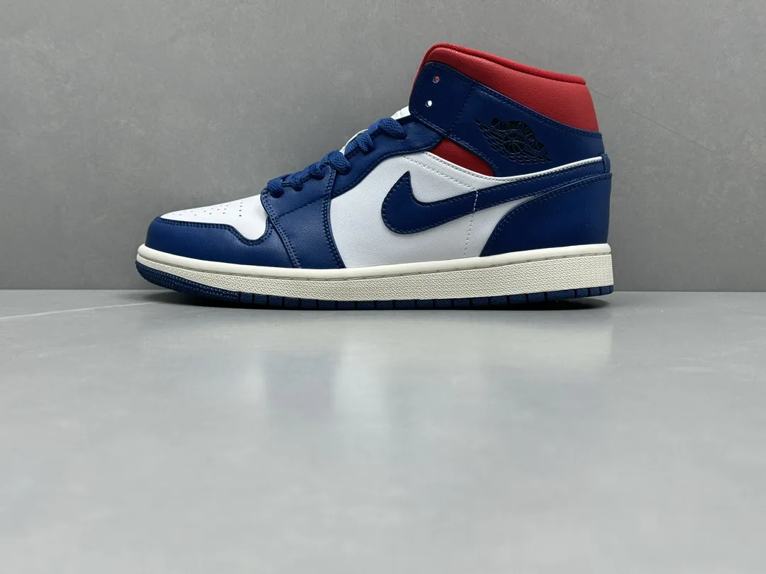 MoistureWicking Nike Air Jordan 1 Mid “Ding Dong” Blue White Red – Authentic Rep Shoes & Replica Nikes Version 1207