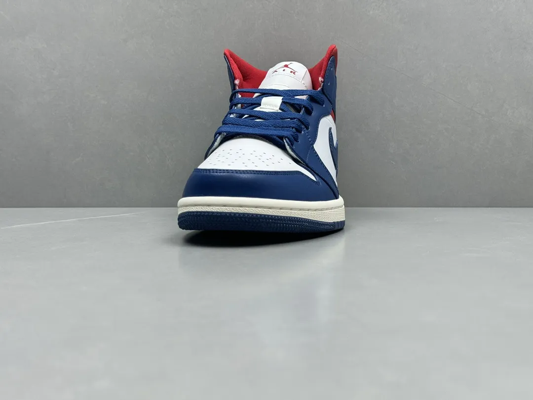 MoistureWicking Nike Air Jordan 1 Mid “Ding Dong” Blue White Red – Authentic Rep Shoes & Replica Nikes Version 1207