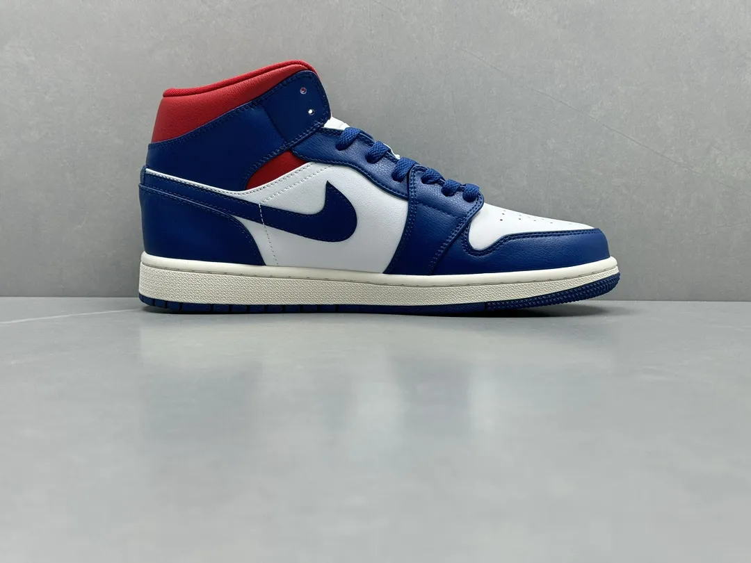 MoistureWicking Nike Air Jordan 1 Mid “Ding Dong” Blue White Red – Authentic Rep Shoes & Replica Nikes Version 1207
