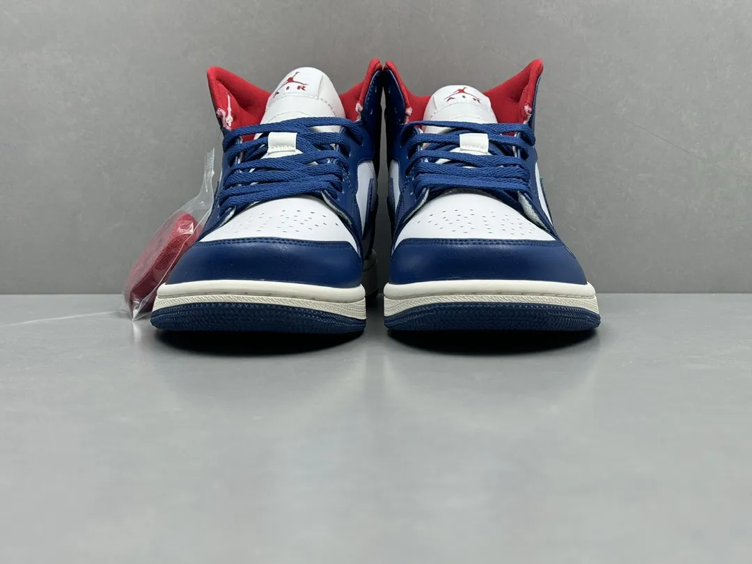 MoistureWicking Nike Air Jordan 1 Mid “Ding Dong” Blue White Red – Authentic Rep Shoes & Replica Nikes Version 1207