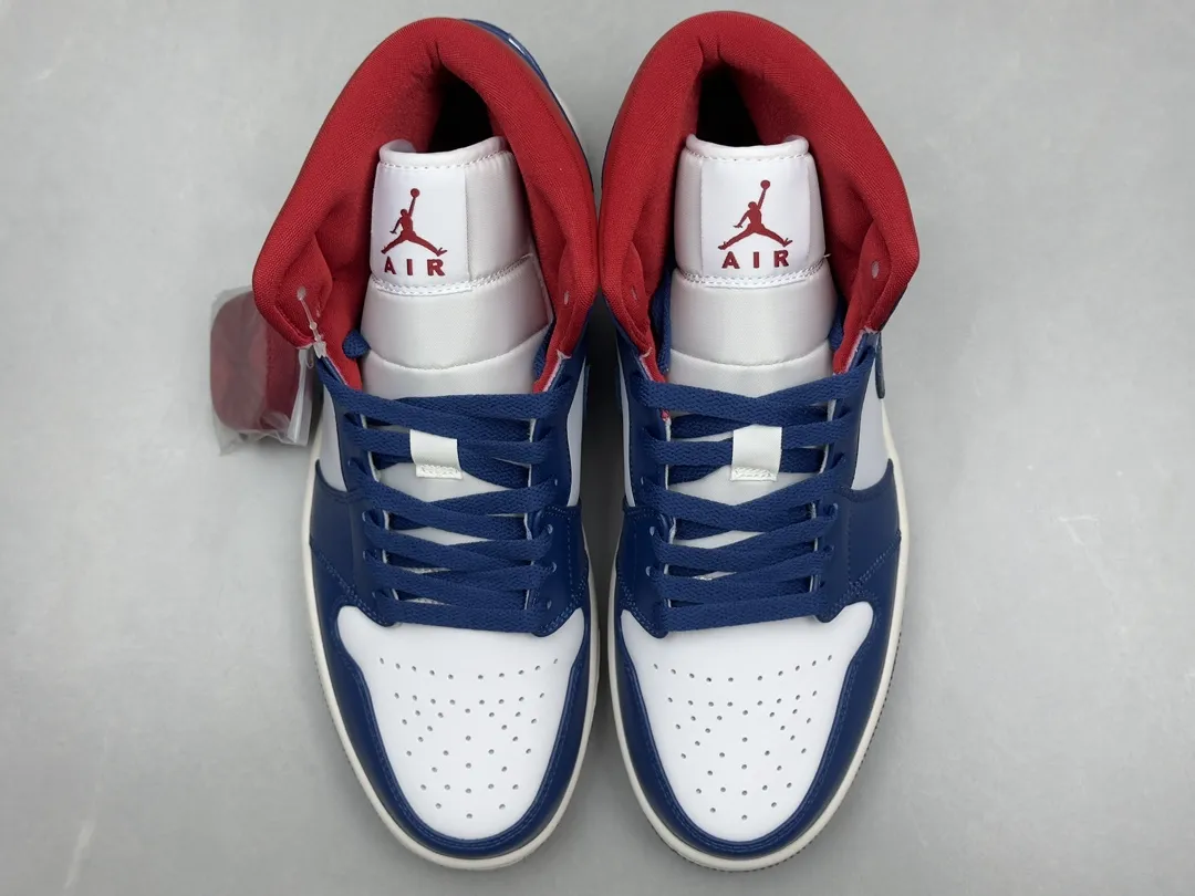 MoistureWicking Nike Air Jordan 1 Mid “Ding Dong” Blue White Red – Authentic Rep Shoes & Replica Nikes Version 1207