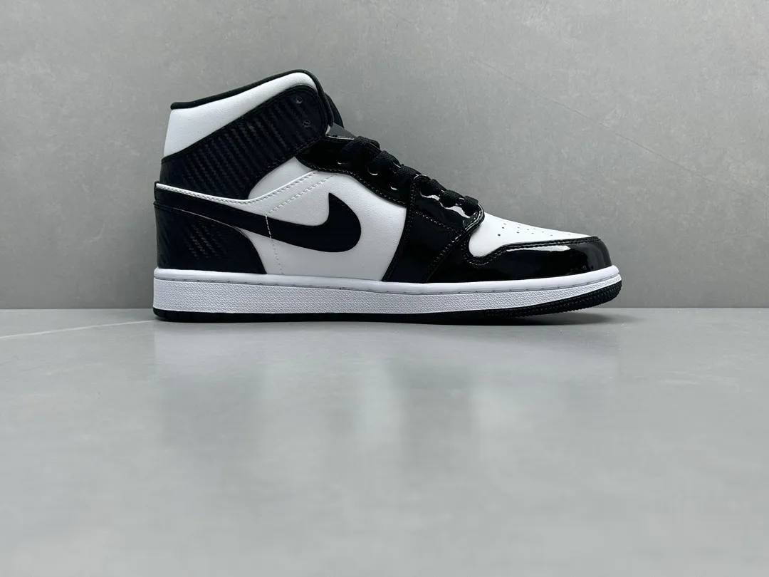Nike Air Jordan 1 Mid ‘Panda’ – Black White Patent Leather, High-Top Rep Shoes, Replica Sneakers, Sizes 36-46 (Including Half Sizes Comfortable 1209
