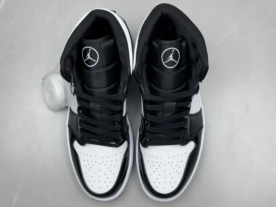 Nike Air Jordan 1 Mid ‘Panda’ – Black White Patent Leather, High-Top Rep Shoes, Replica Sneakers, Sizes 36-46 (Including Half Sizes Comfortable 1209
