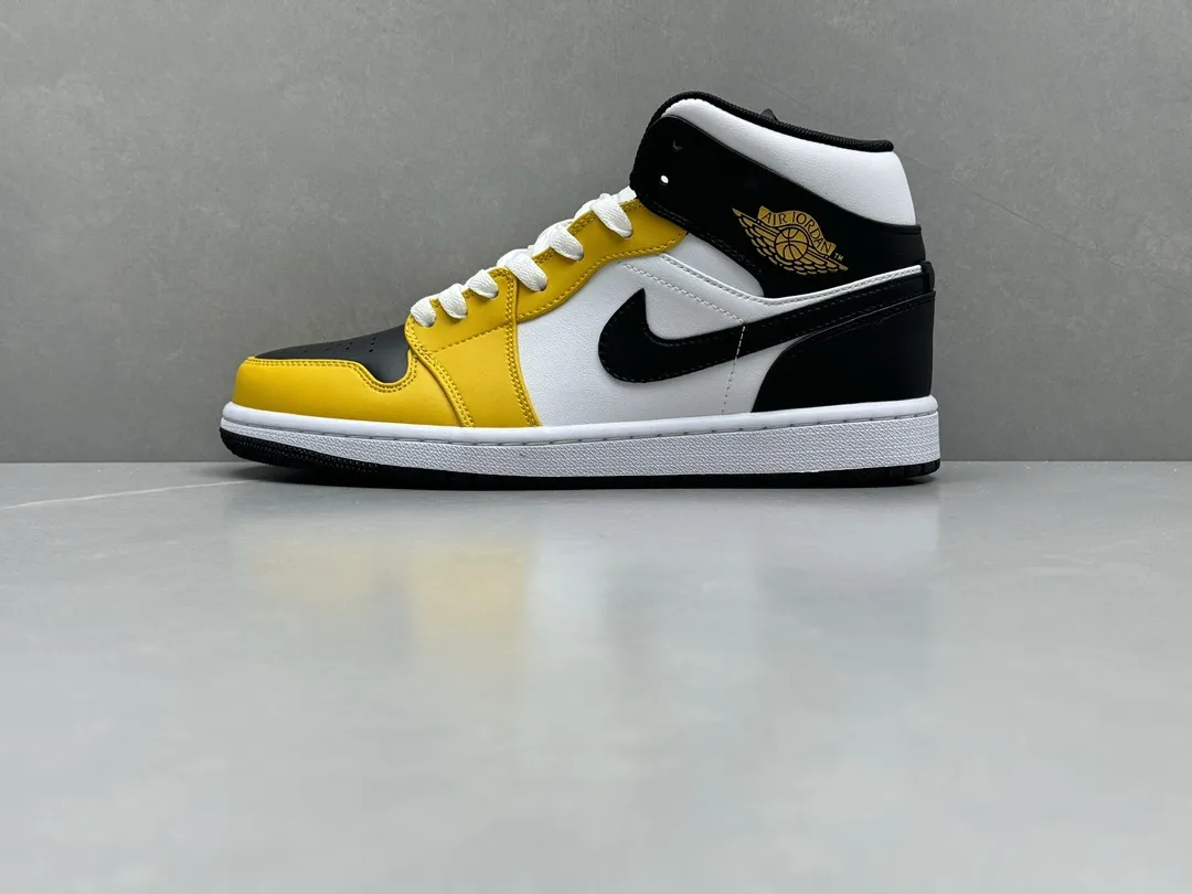 Soft Nike Air Jordan 1 Mid ‘Pure ’ – Yellow Black White, Top Rep Shoes, Best Replica Sneakers, Sizes 36-46 (Including Half Sizes 1317
