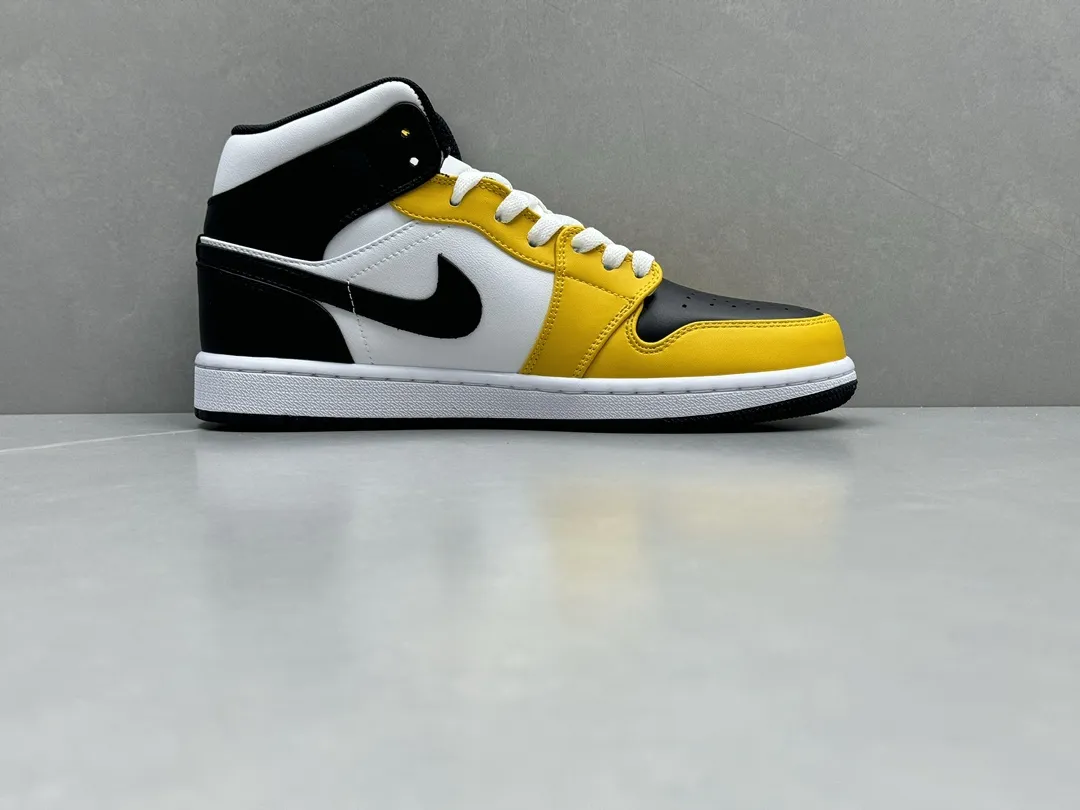 Soft Nike Air Jordan 1 Mid ‘Pure ’ – Yellow Black White, Top Rep Shoes, Best Replica Sneakers, Sizes 36-46 (Including Half Sizes 1317