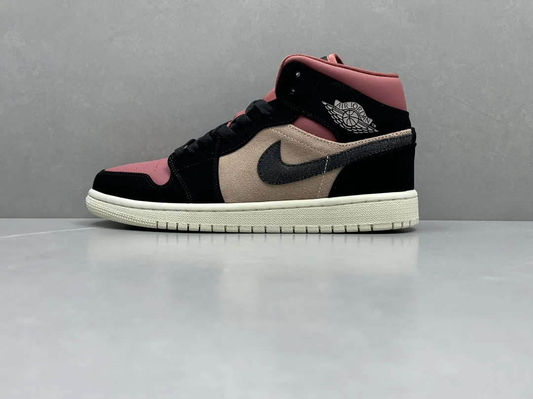 Nike Air Jordan 1 Mid ‘Red Bean Milk Tea’ – Black Pink Beige Rep Shoes (Replica Nikes BestValue 1218
