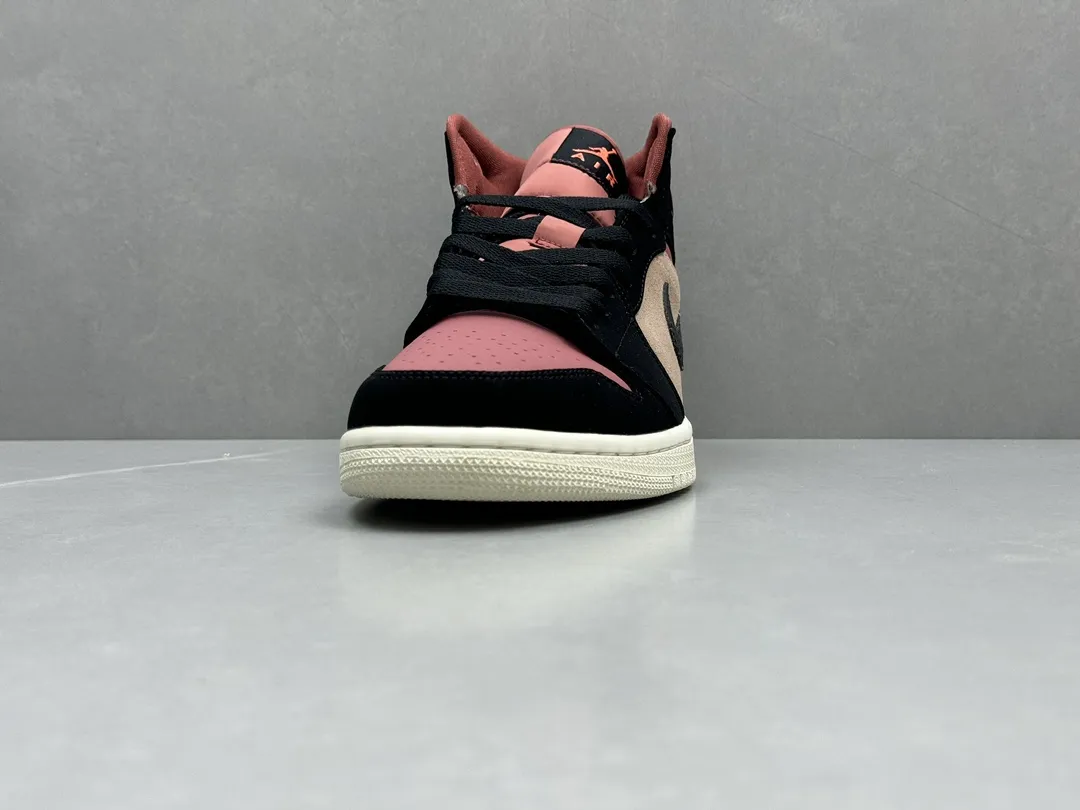 Nike Air Jordan 1 Mid ‘Red Bean Milk Tea’ – Black Pink Beige Rep Shoes (Replica Nikes BestValue 1218