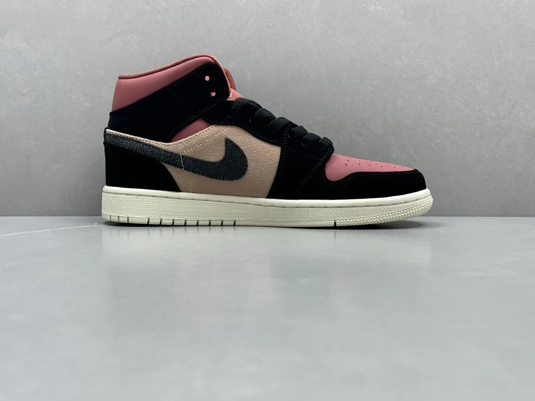 Nike Air Jordan 1 Mid ‘Red Bean Milk Tea’ – Black Pink Beige Rep Shoes (Replica Nikes BestValue 1218