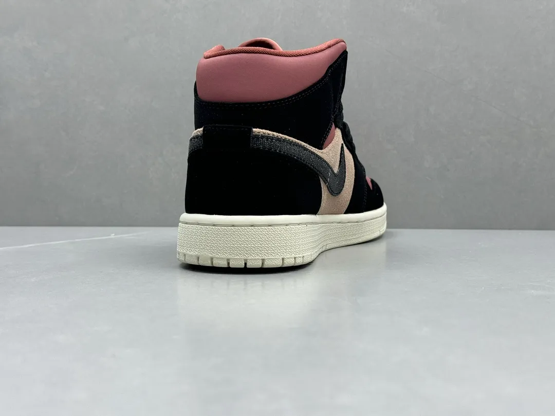 Nike Air Jordan 1 Mid ‘Red Bean Milk Tea’ – Black Pink Beige Rep Shoes (Replica Nikes BestValue 1218