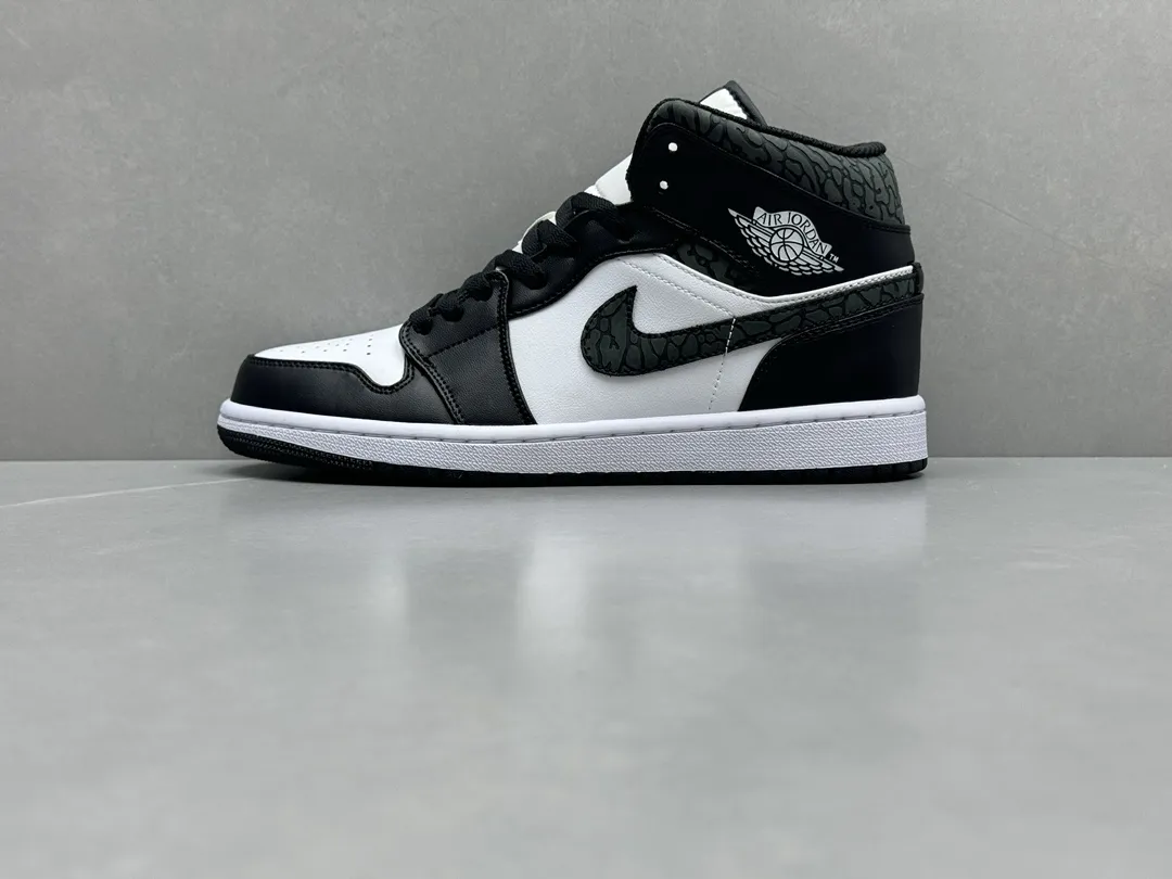 Nike Air Jordan 1 Mid SE Black White Crackle Print – High-Quality Rep Shoes & Replica Nikes – Sizes 36-46 (Including Half Sizes Practical 1200