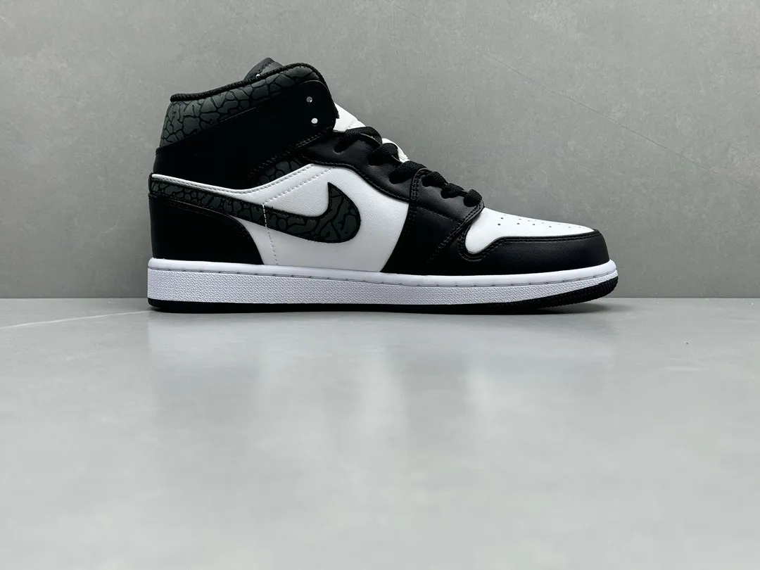 Nike Air Jordan 1 Mid SE Black White Crackle Print – High-Quality Rep Shoes & Replica Nikes – Sizes 36-46 (Including Half Sizes Practical 1200