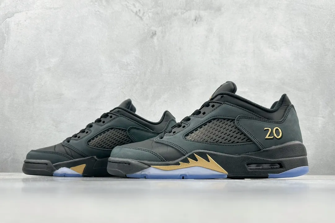 Resilient Nike Air Jordan 5 Retro Black Gold Low-Top Sneakers – High Quality Rep Shoes DJ1094- 1130