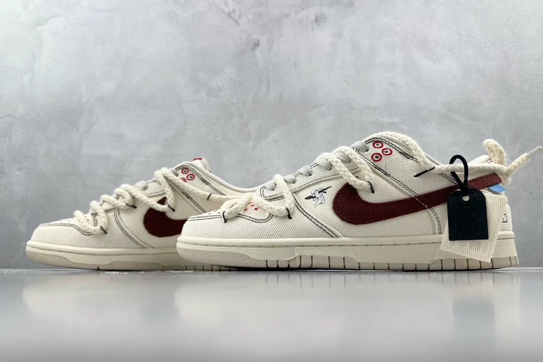 Nike Dunk Low Sashiko Grey Burgundy White –  Replica Nikes & Rep Shoes Collection Trendy 1548
