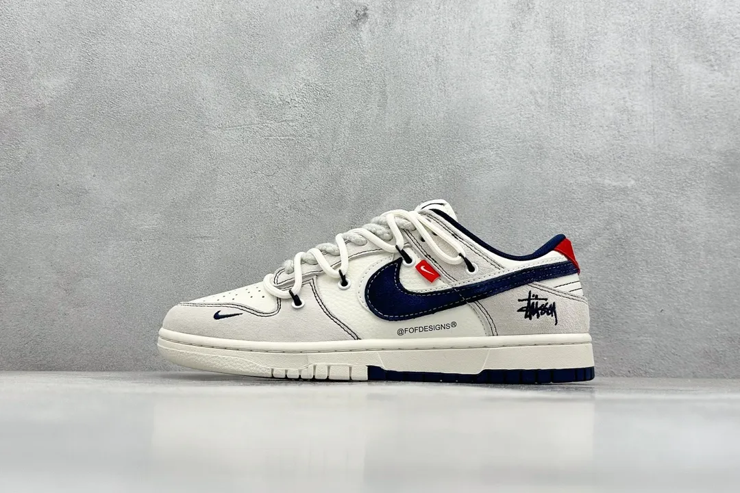 Flexible Nike SB Dunk Low Stussy Grey White Navy Rep Shoes Replica Nikes 1571