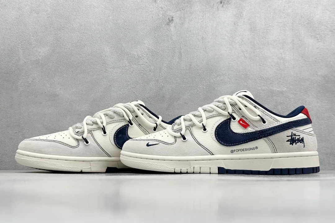 Flexible Nike SB Dunk Low Stussy Grey White Navy Rep Shoes Replica Nikes 1571