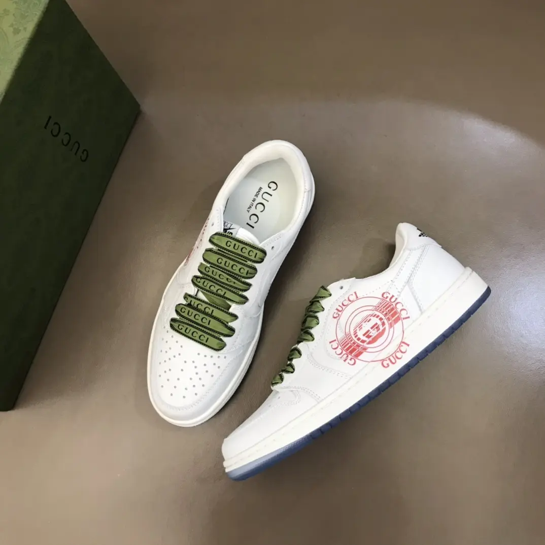 Upgraded Nike x Gucci Low-Top Lace-Up  Sneakers – White with Green Accents, High Quality Replica Shoes, Gucci Replica, Sizes 38- 834