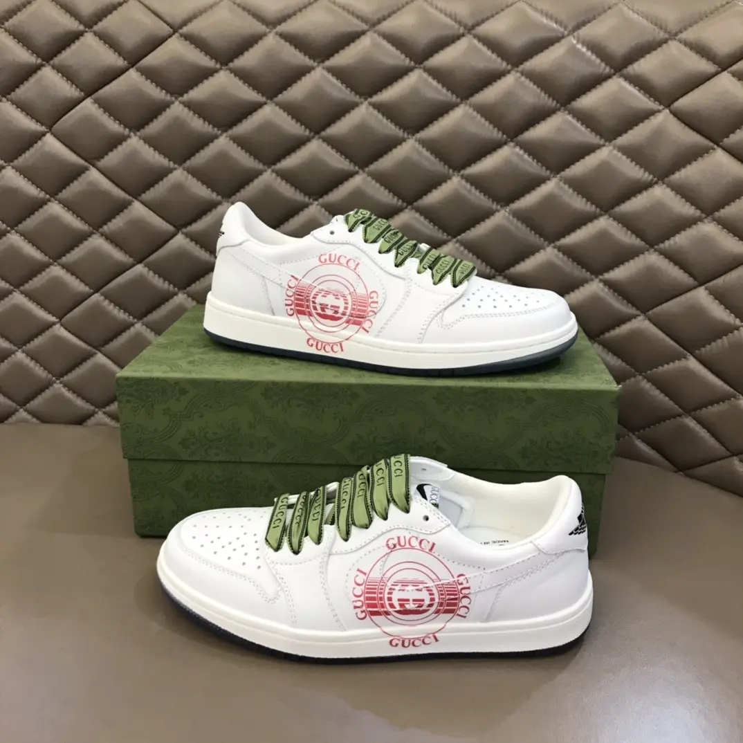 Upgraded Nike x Gucci Low-Top Lace-Up  Sneakers – White with Green Accents, High Quality Replica Shoes, Gucci Replica, Sizes 38- 834