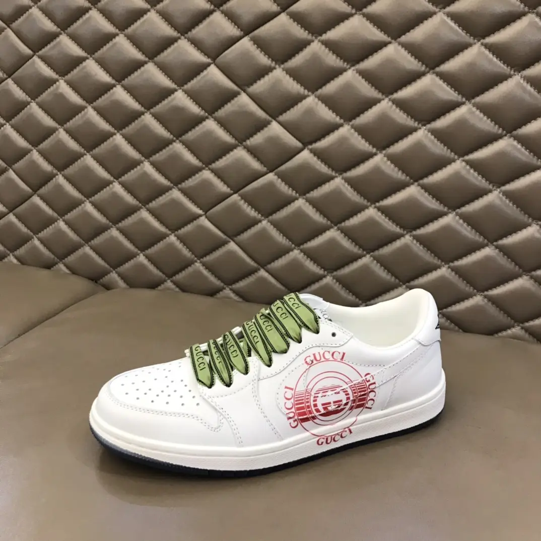 Upgraded Nike x Gucci Low-Top Lace-Up  Sneakers – White with Green Accents, High Quality Replica Shoes, Gucci Replica, Sizes 38- 834