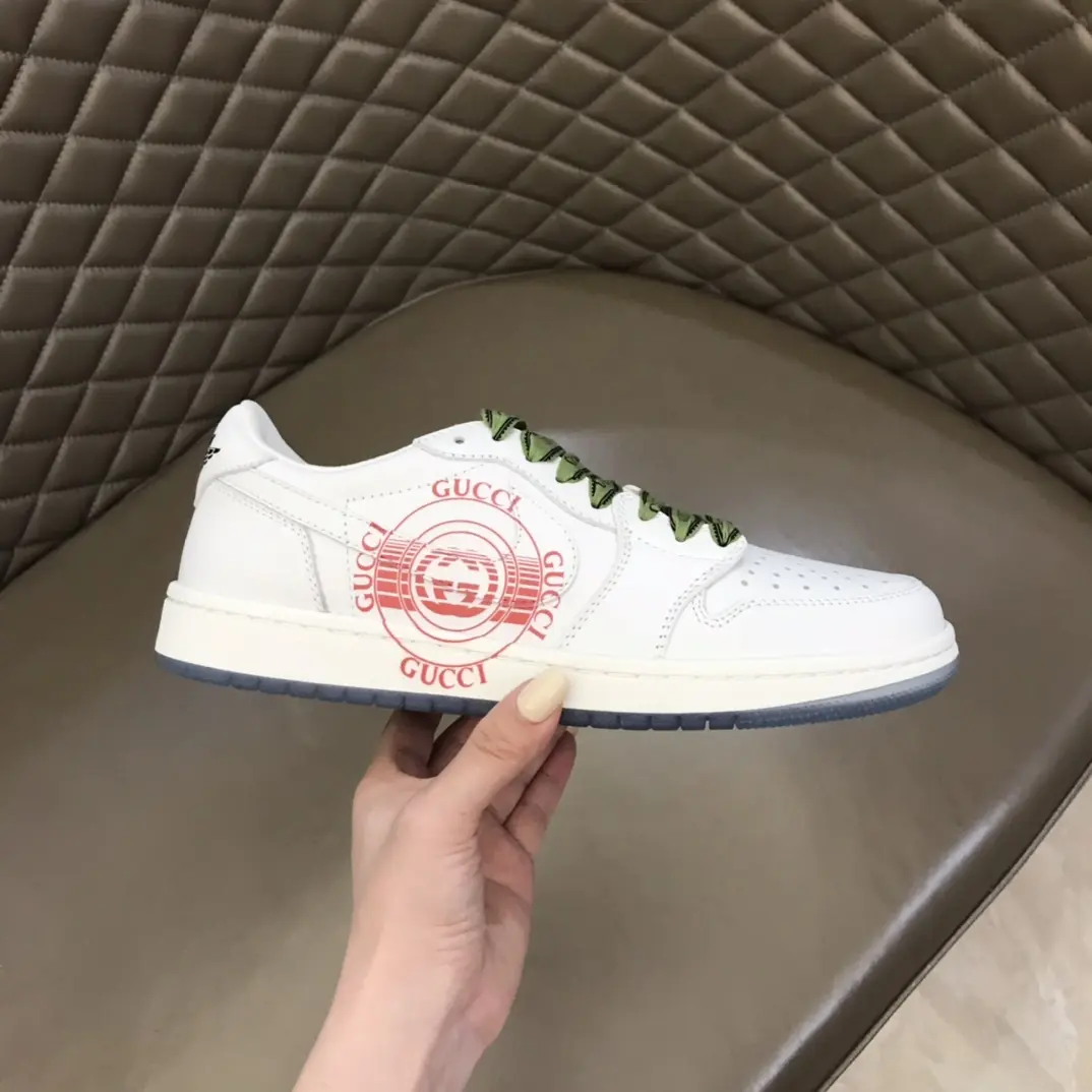Upgraded Nike x Gucci Low-Top Lace-Up  Sneakers – White with Green Accents, High Quality Replica Shoes, Gucci Replica, Sizes 38- 834