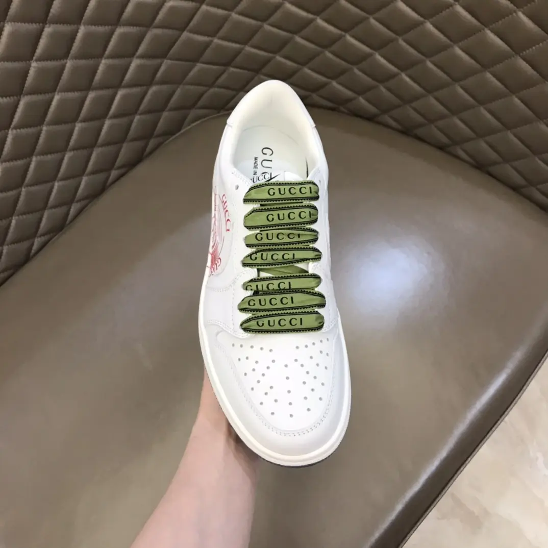 Upgraded Nike x Gucci Low-Top Lace-Up  Sneakers – White with Green Accents, High Quality Replica Shoes, Gucci Replica, Sizes 38- 834