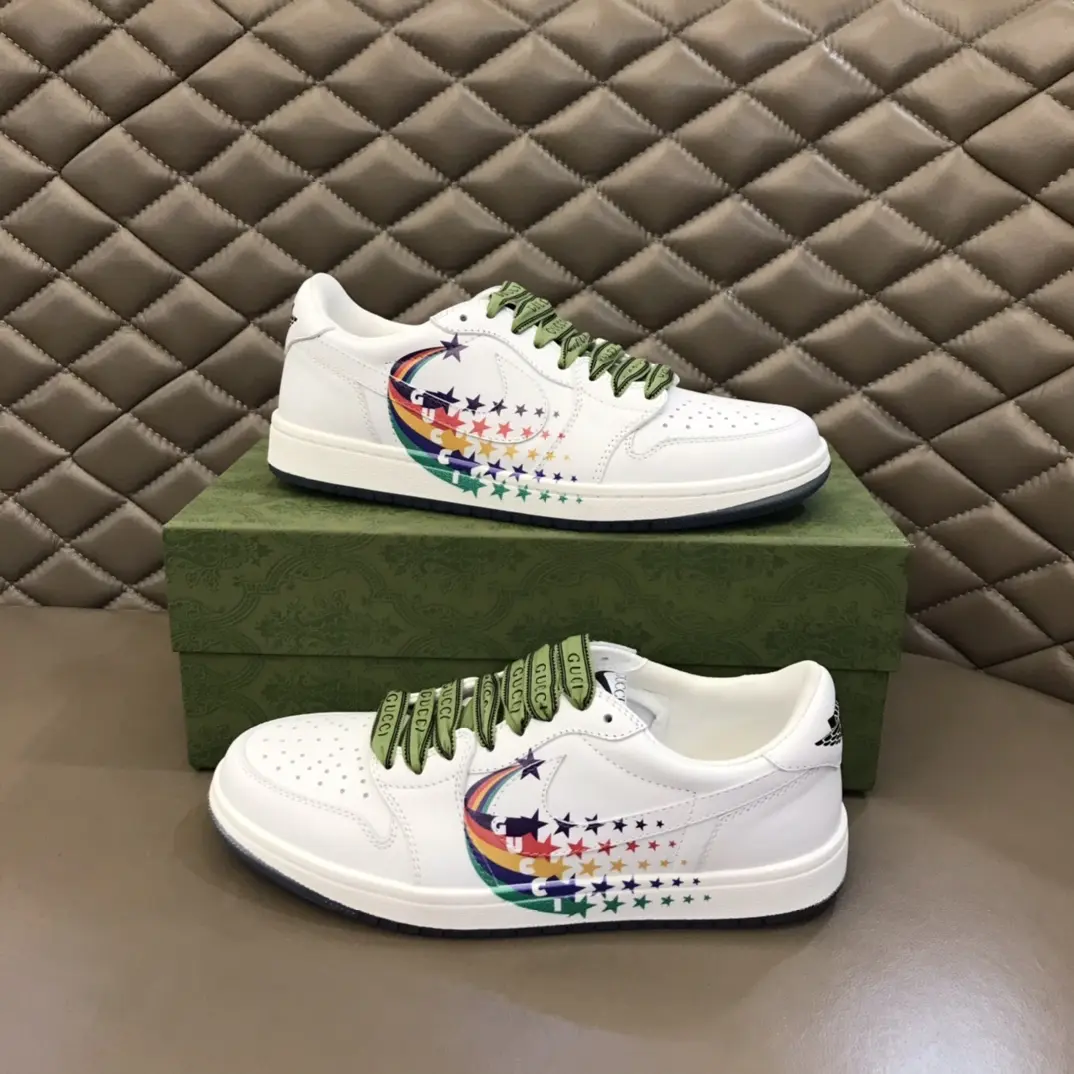 SportInspired Nike x Gucci White Low-Top Lace-Up  Sneakers with Green Accents – High Quality Replica Shoes & Gucci Replica 835