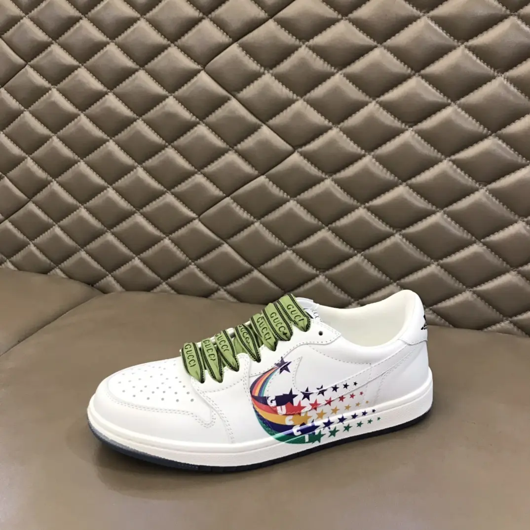 SportInspired Nike x Gucci White Low-Top Lace-Up  Sneakers with Green Accents – High Quality Replica Shoes & Gucci Replica 835