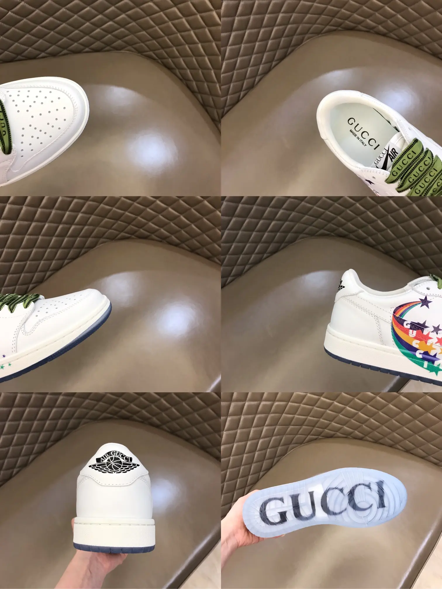 SportInspired Nike x Gucci White Low-Top Lace-Up  Sneakers with Green Accents – High Quality Replica Shoes & Gucci Replica 835