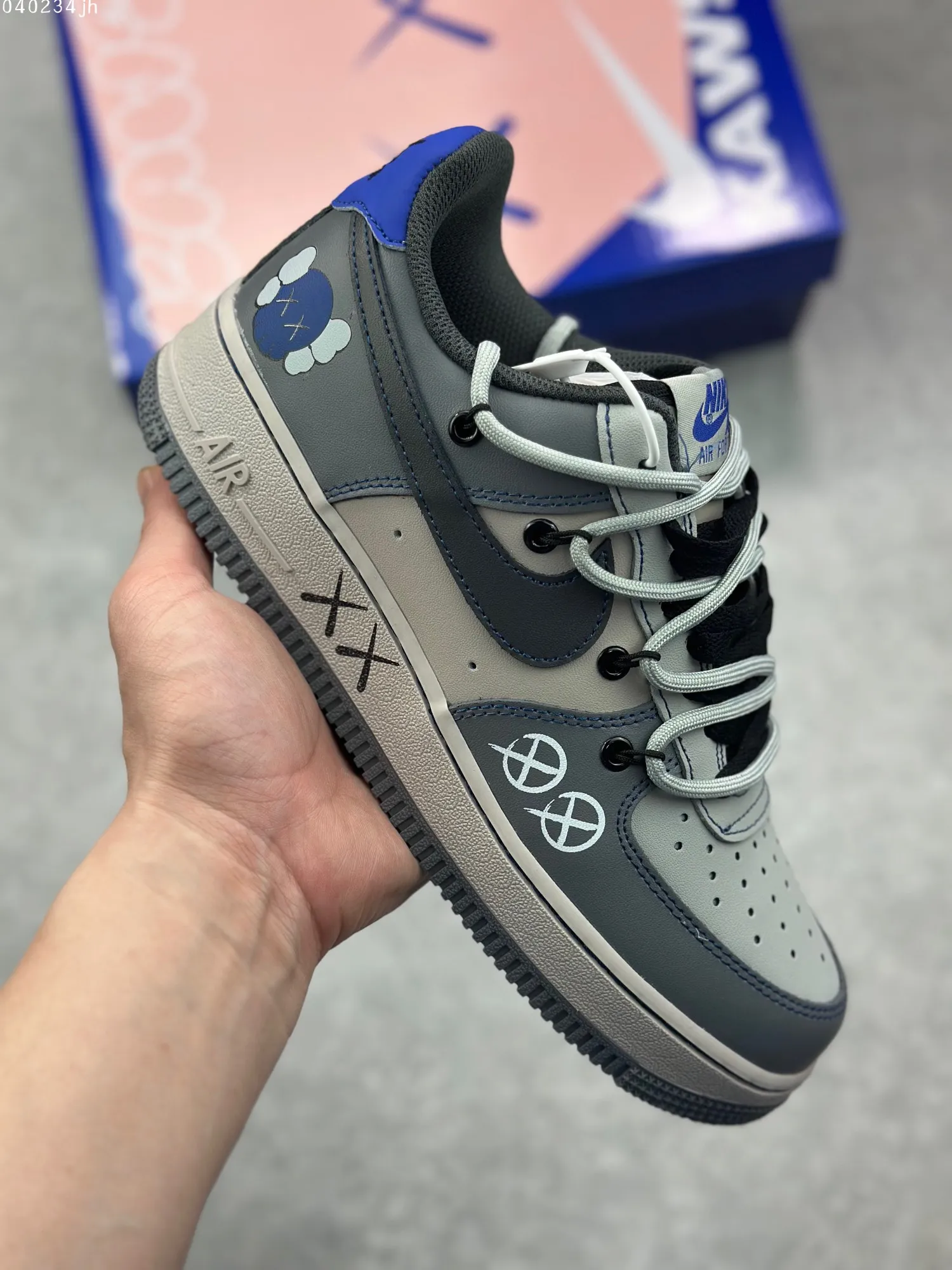 QuickDry Nike x Kaws Air Force 1 Space Gray Custom Strap Sneakers – High Quality Rep Shoes Size 36- 1079