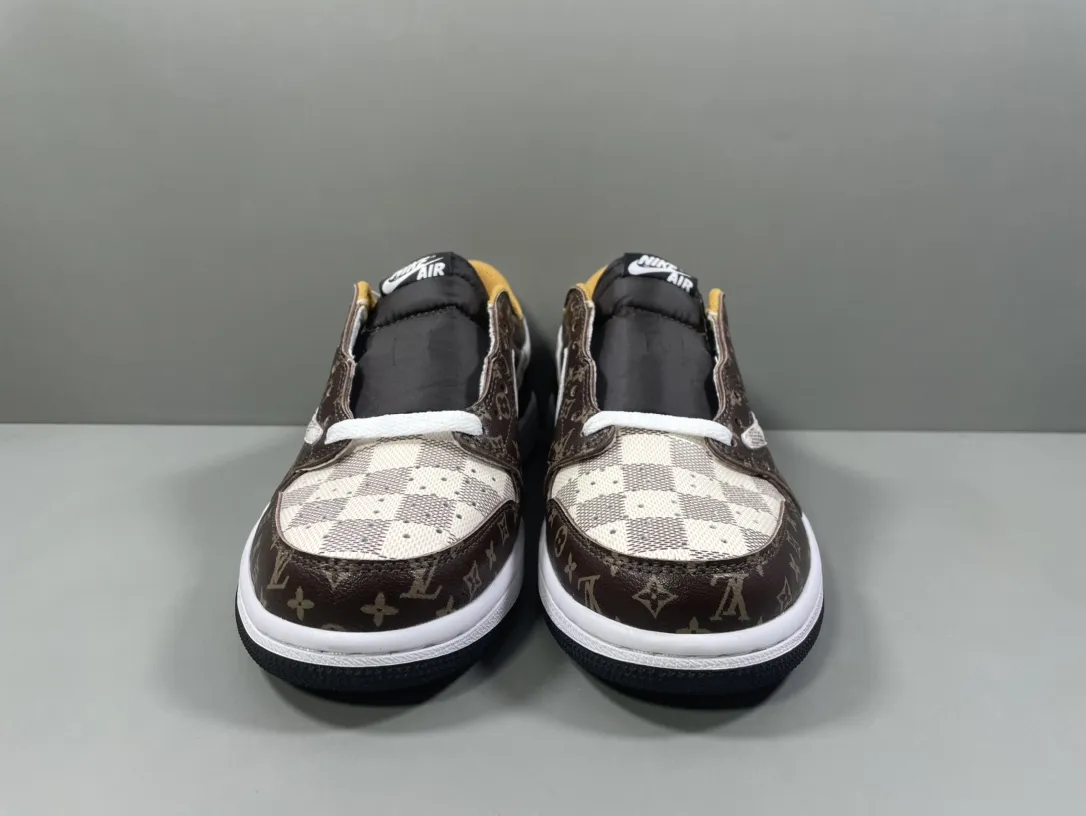 Nike x LV x AJ1 Low-Top Sneakers – Brown Beige – Corporate Edition Replica Shoes FastDry 1240