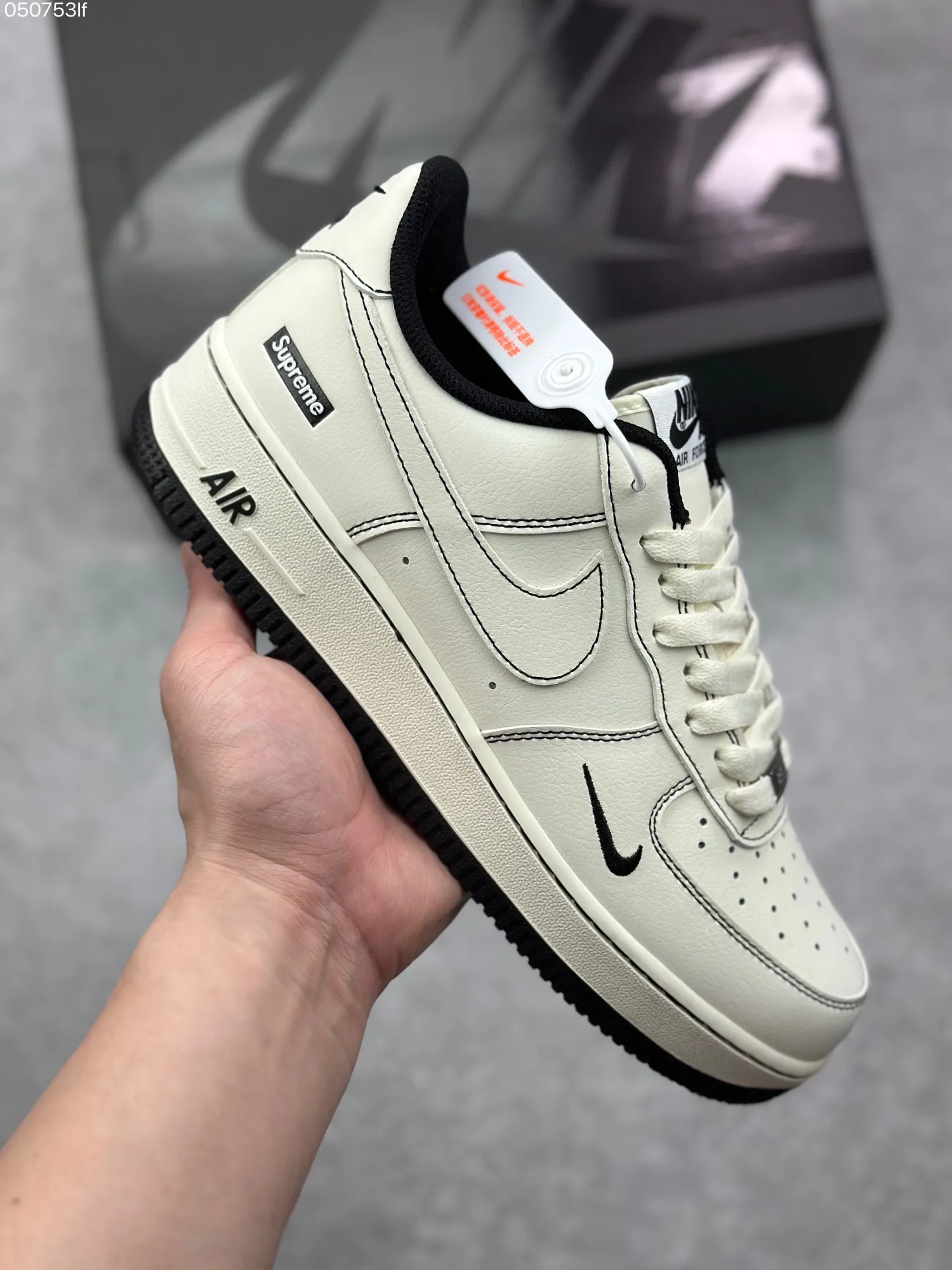Breathable Nike x Supreme Air Force 1 ’07 Low Cream Black Limited Edition Rep Shoes – Best Replica Sneakers 999