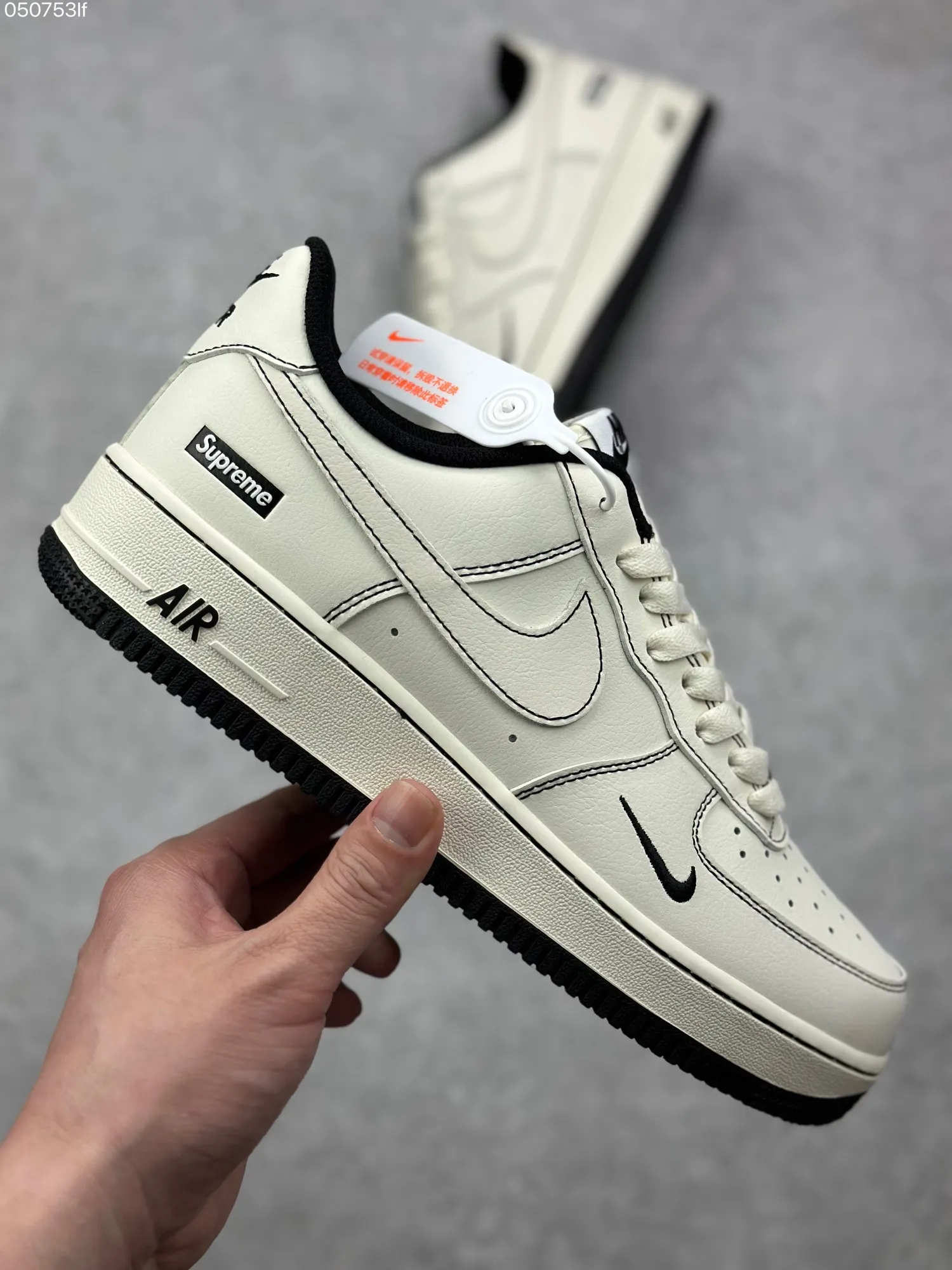 Breathable Nike x Supreme Air Force 1 ’07 Low Cream Black Limited Edition Rep Shoes – Best Replica Sneakers 999