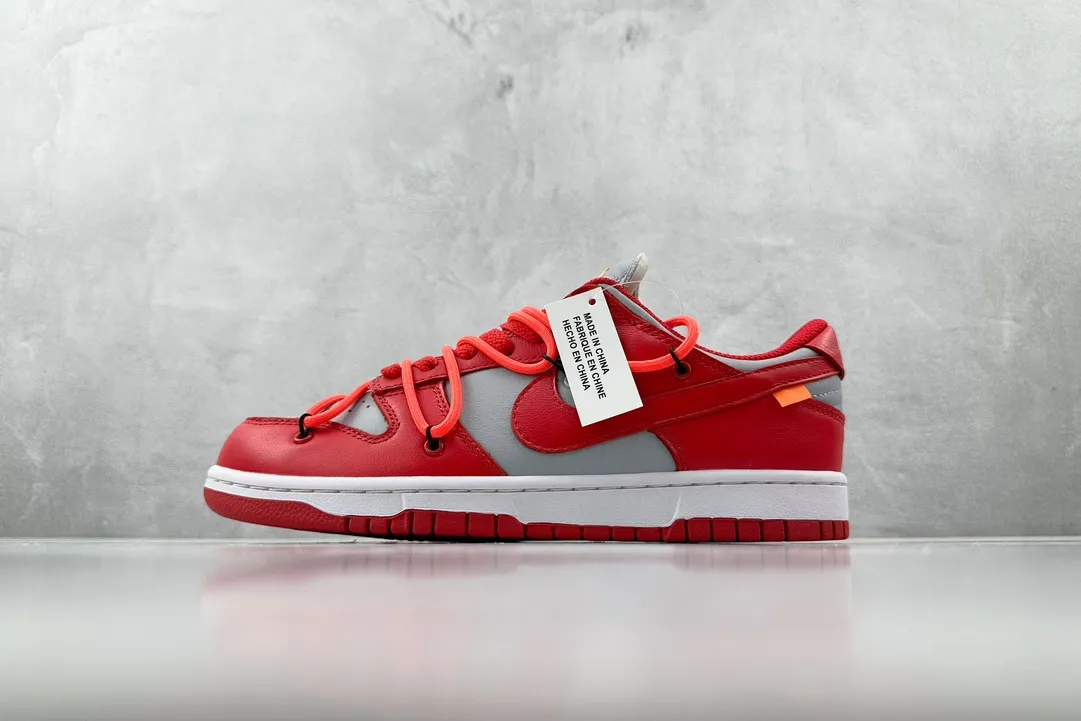Upgraded Off-White Nike Dunk Low Red Leather Replica Shoes –  Rep Nikes Collection 1564