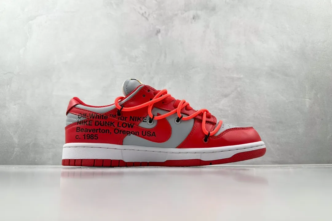 Upgraded Off-White Nike Dunk Low Red Leather Replica Shoes –  Rep Nikes Collection 1564