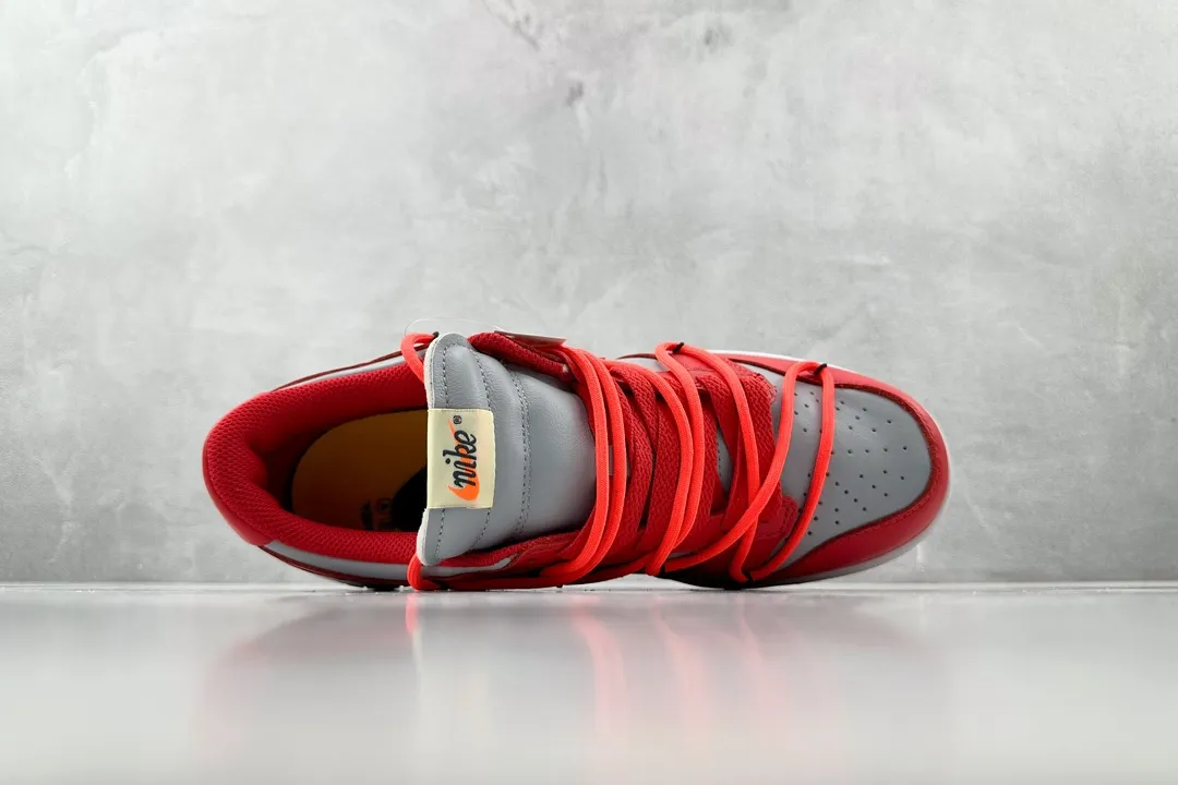 Upgraded Off-White Nike Dunk Low Red Leather Replica Shoes –  Rep Nikes Collection 1564