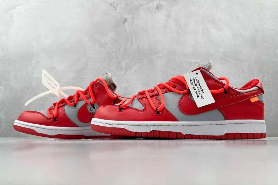 Upgraded Off-White Nike Dunk Low Red Leather Replica Shoes –  Rep Nikes Collection 1564